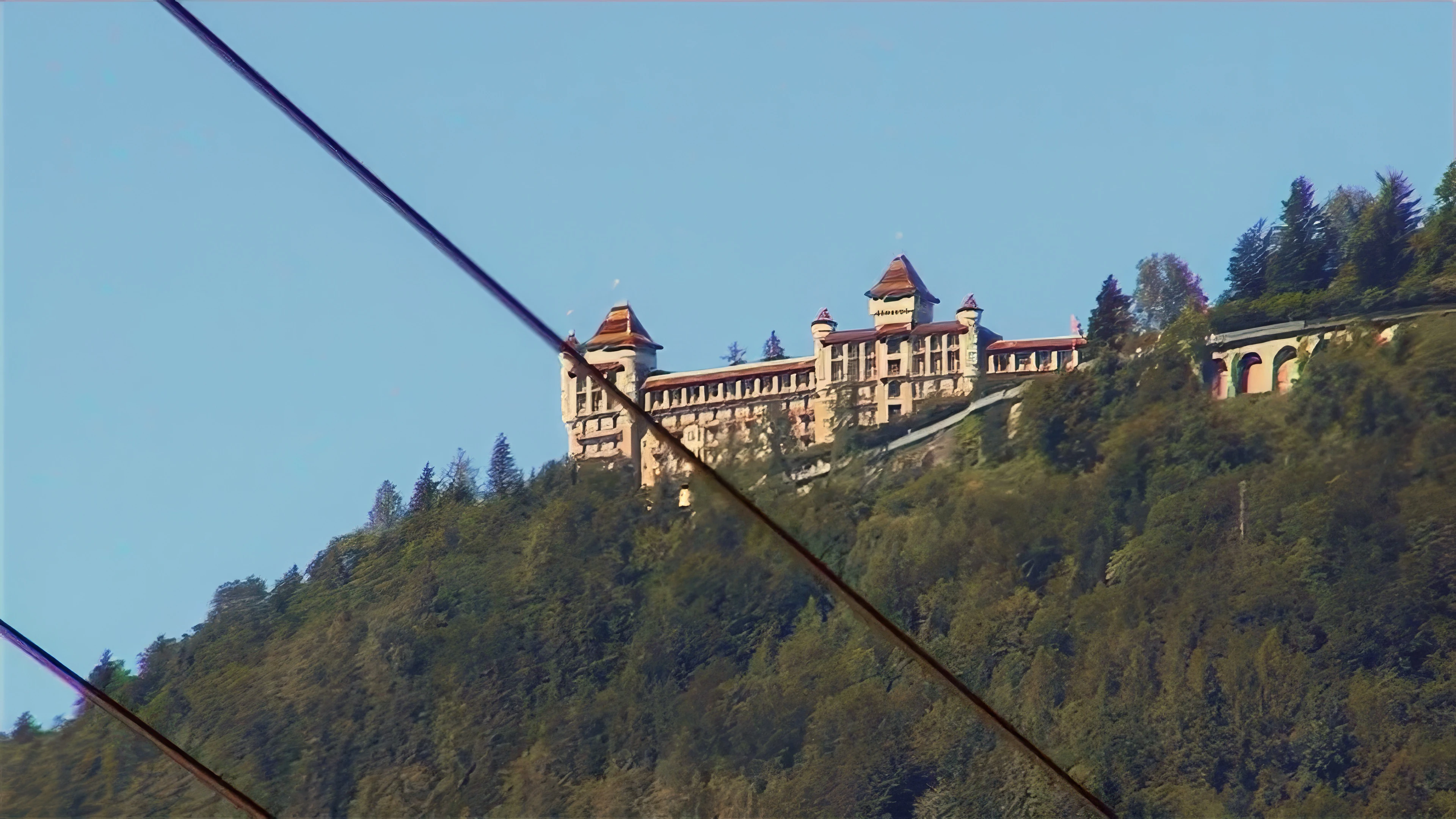 Caux Palace Hotel above Montreux, seen from just beyond Villeneuve, 44.9 miles in.