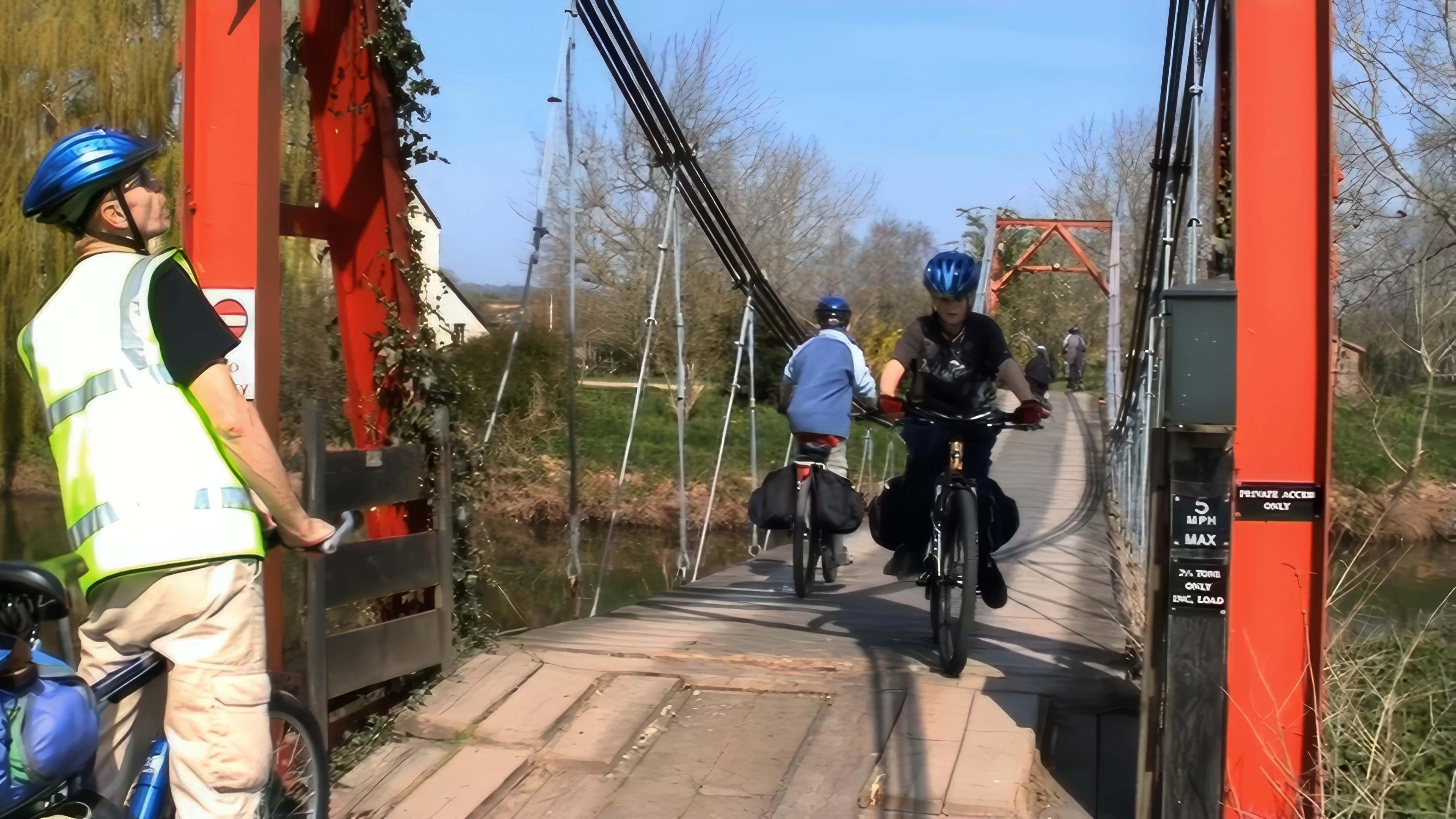 Messing about on the suspension bridge at Ham.