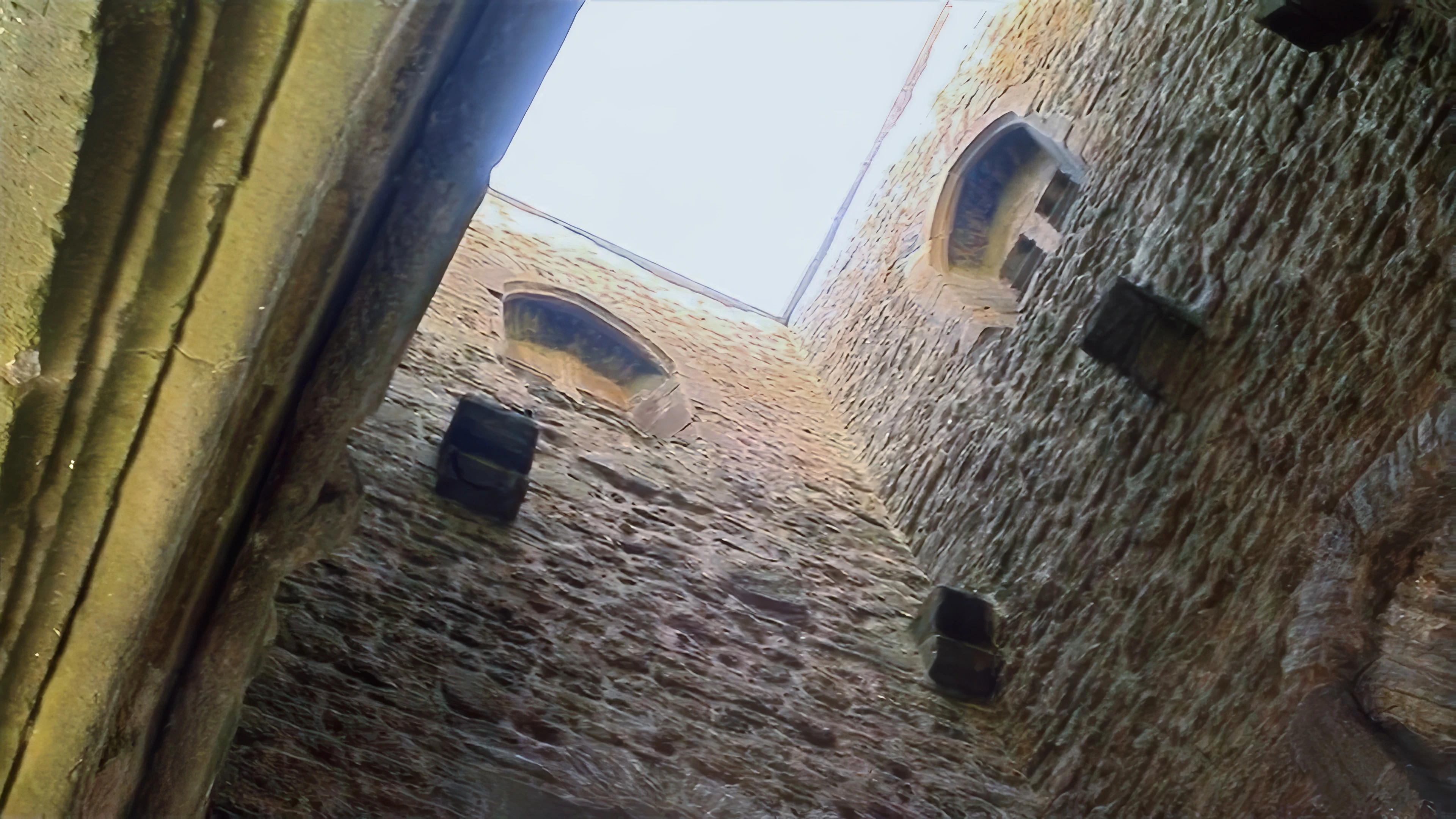 Inside the tower on Glastonbury Tor.