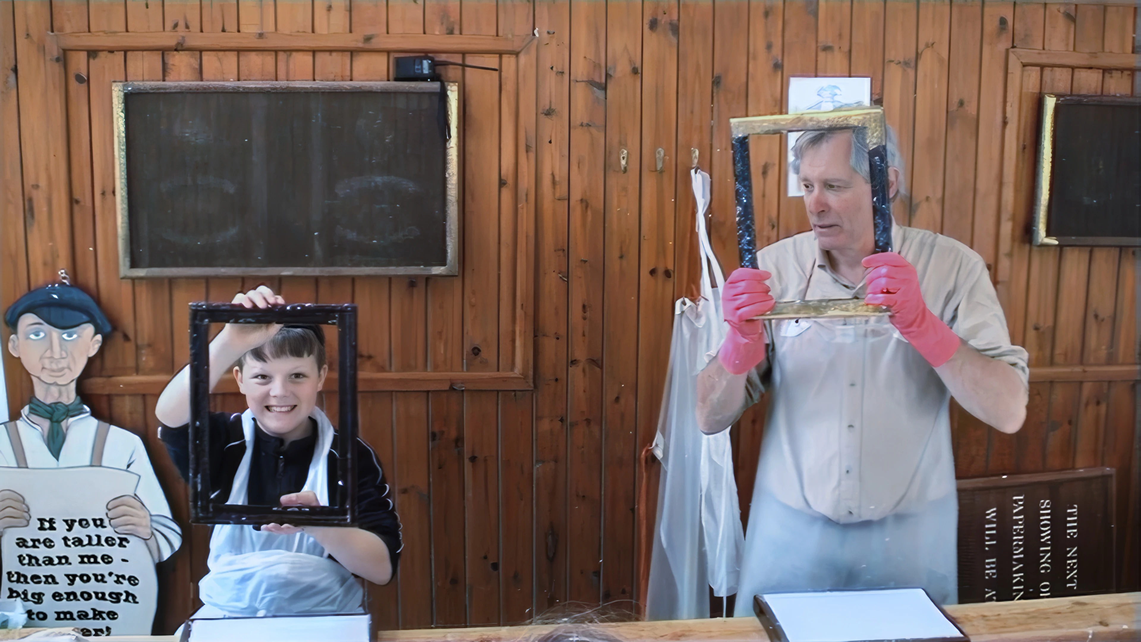 Ash assists the papermaker at Wookey Hole Caves.