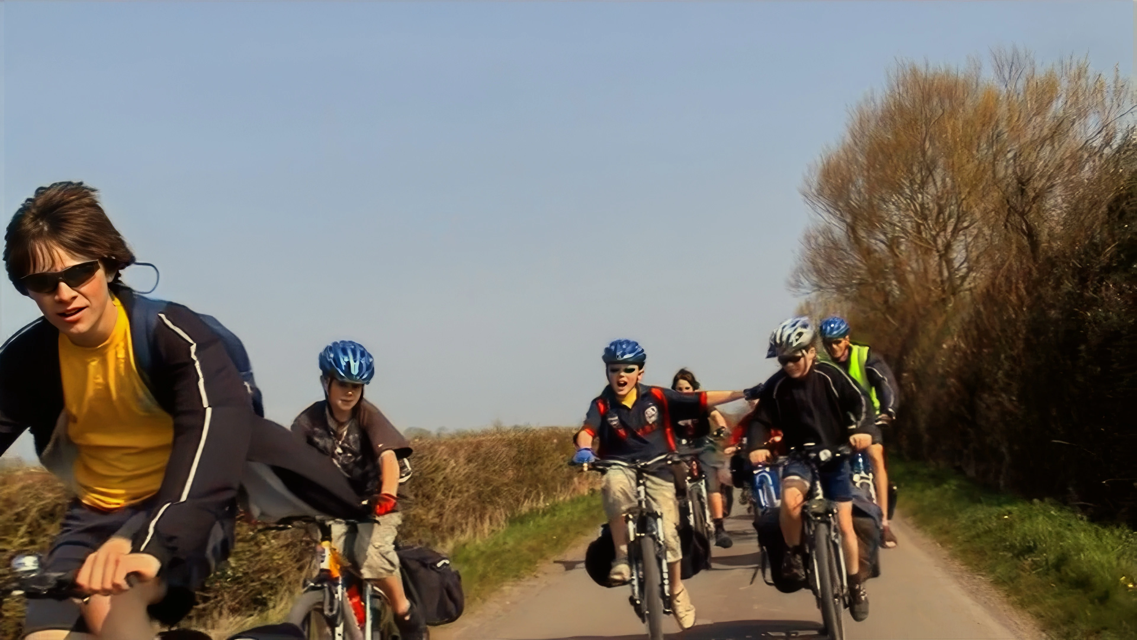 The group rolling along Long Moor Drove.