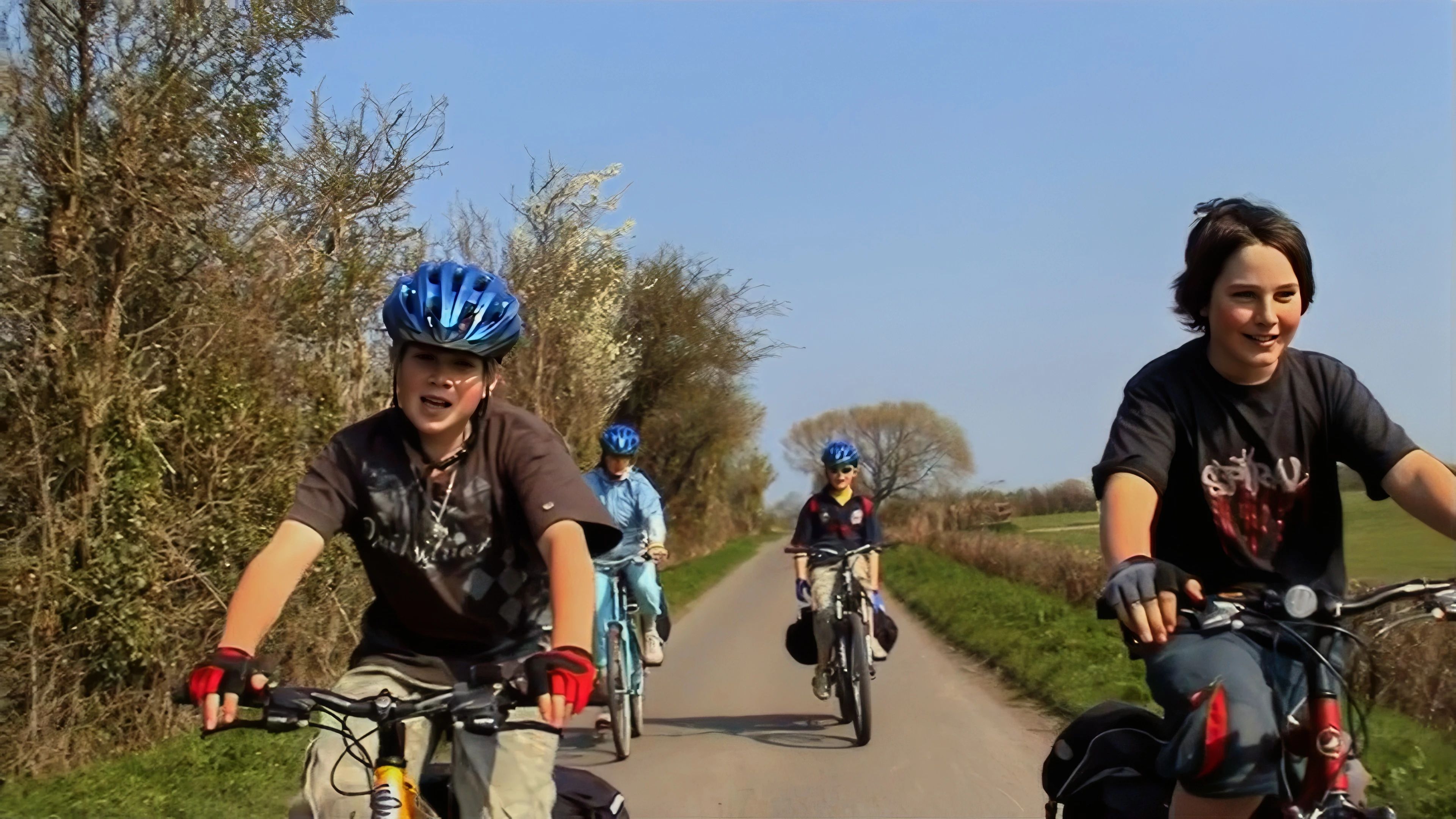 Sam and Zac riding Long Moor Drove with the group.