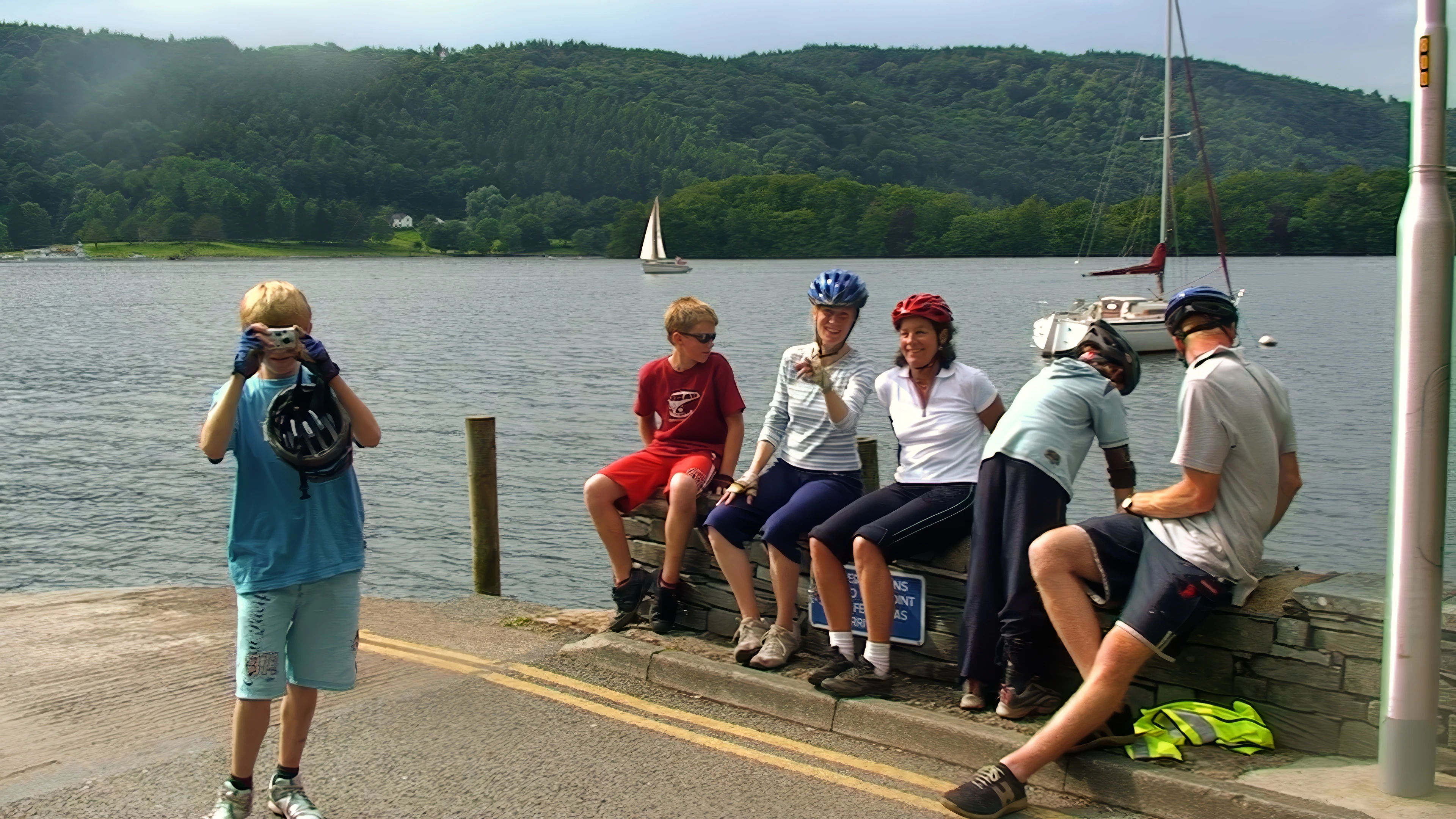 Olly photographs Michael filming the group at Bowness Quay, 11.2 miles from Oxenholme.