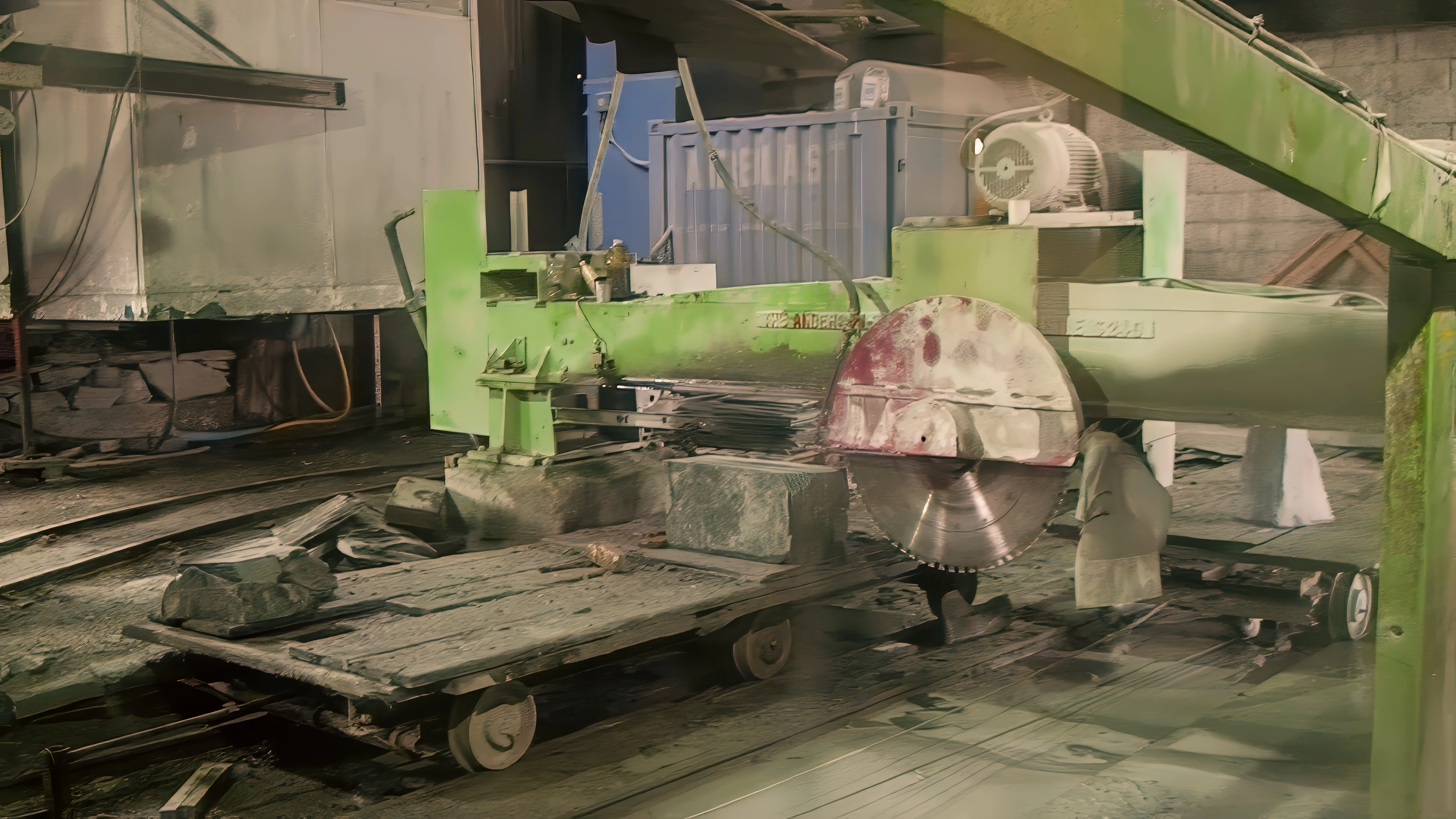 Saw for cutting slate in Honister Slate Mine.