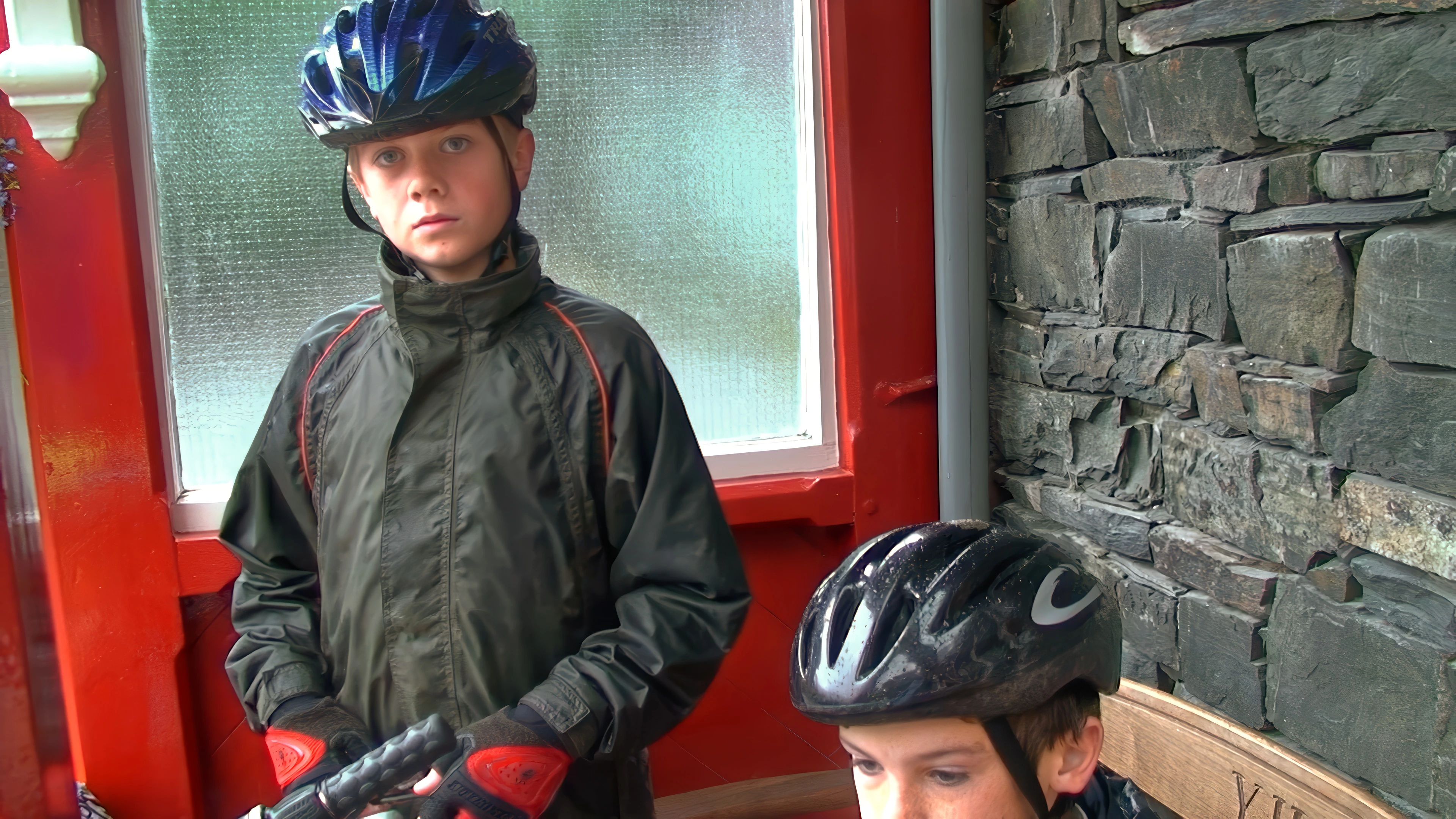 Sam vows he’s not riding in this, as it buckets down at Buttermere YH.