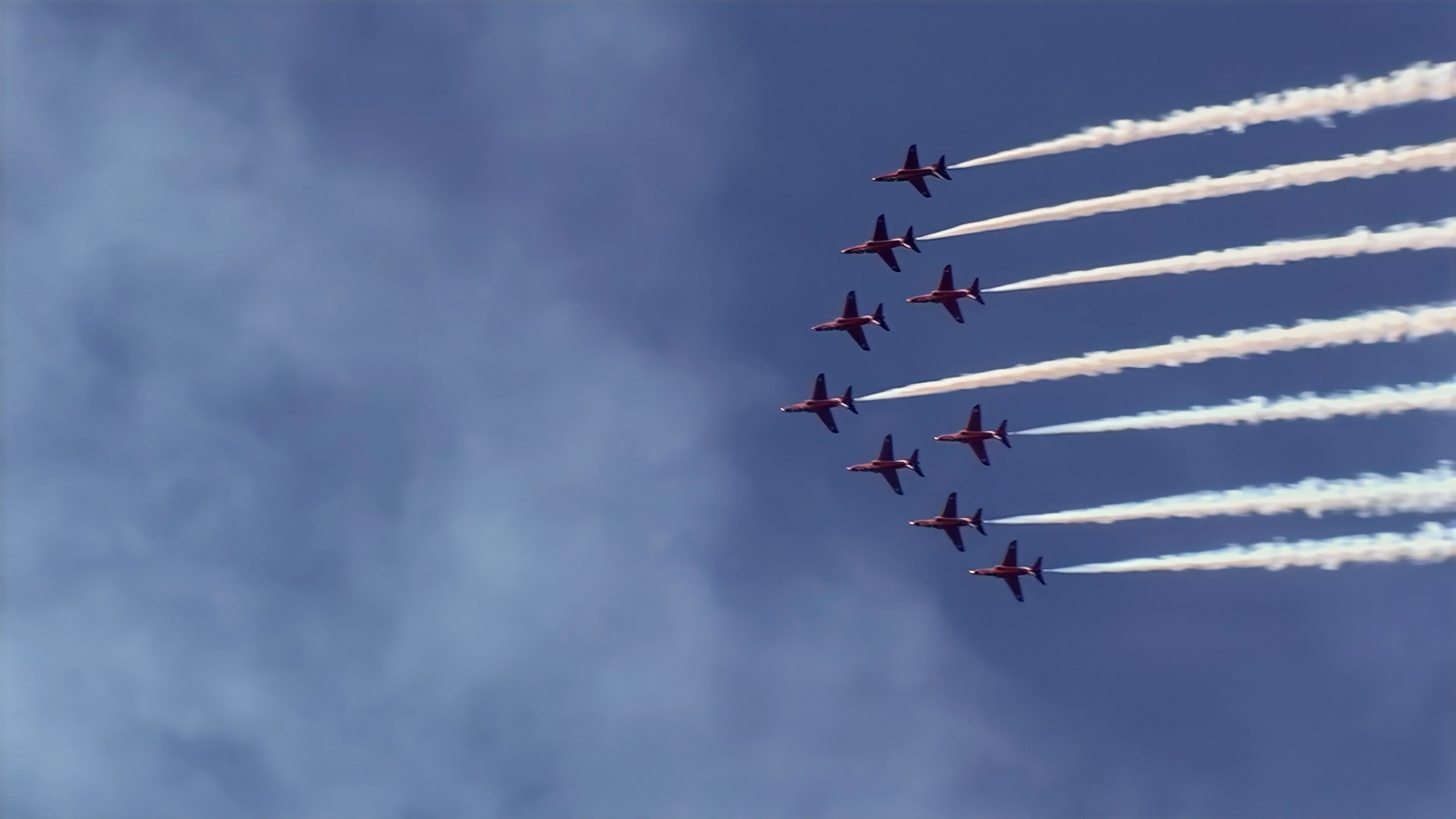 Red Arrows streak overhead at Bowness-on-Windermere during the Windermere Air Show.