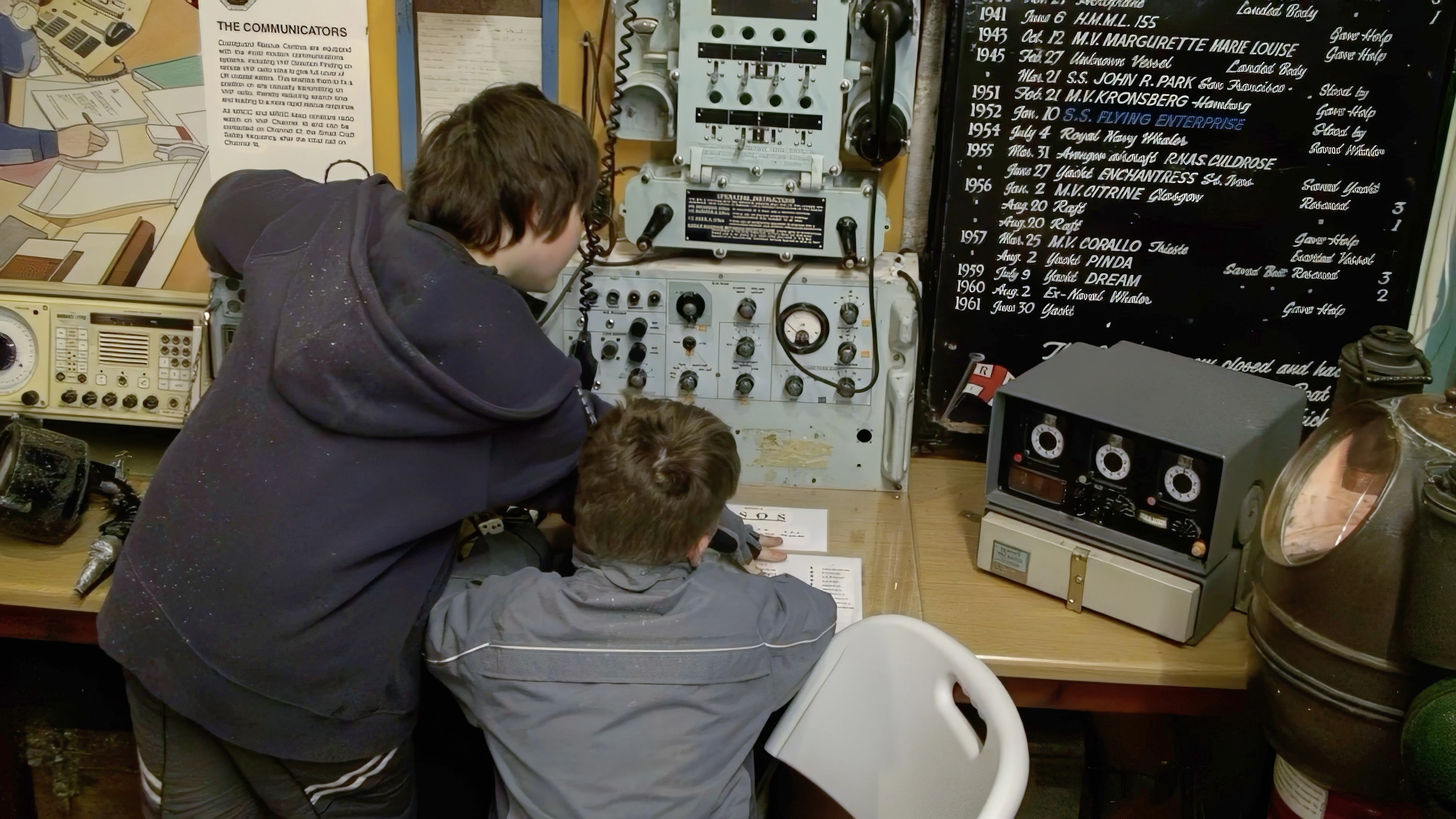 Zac and Ash test the maritime communications gear at the Shipwreck Heritage Centre, Charlestown.