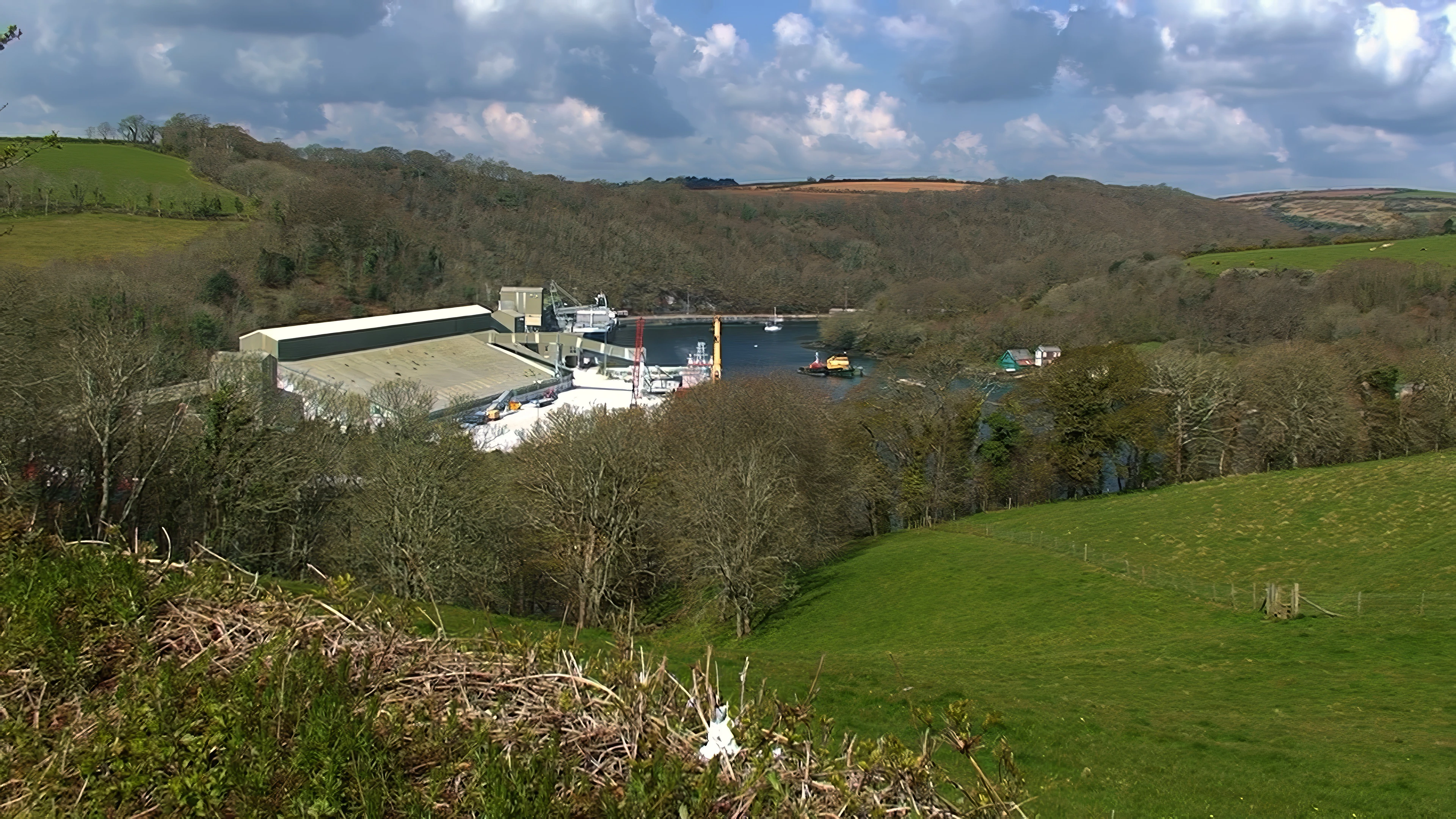 China clay loading terminal: clay arrives by rail, then loaded onto cargo ships.