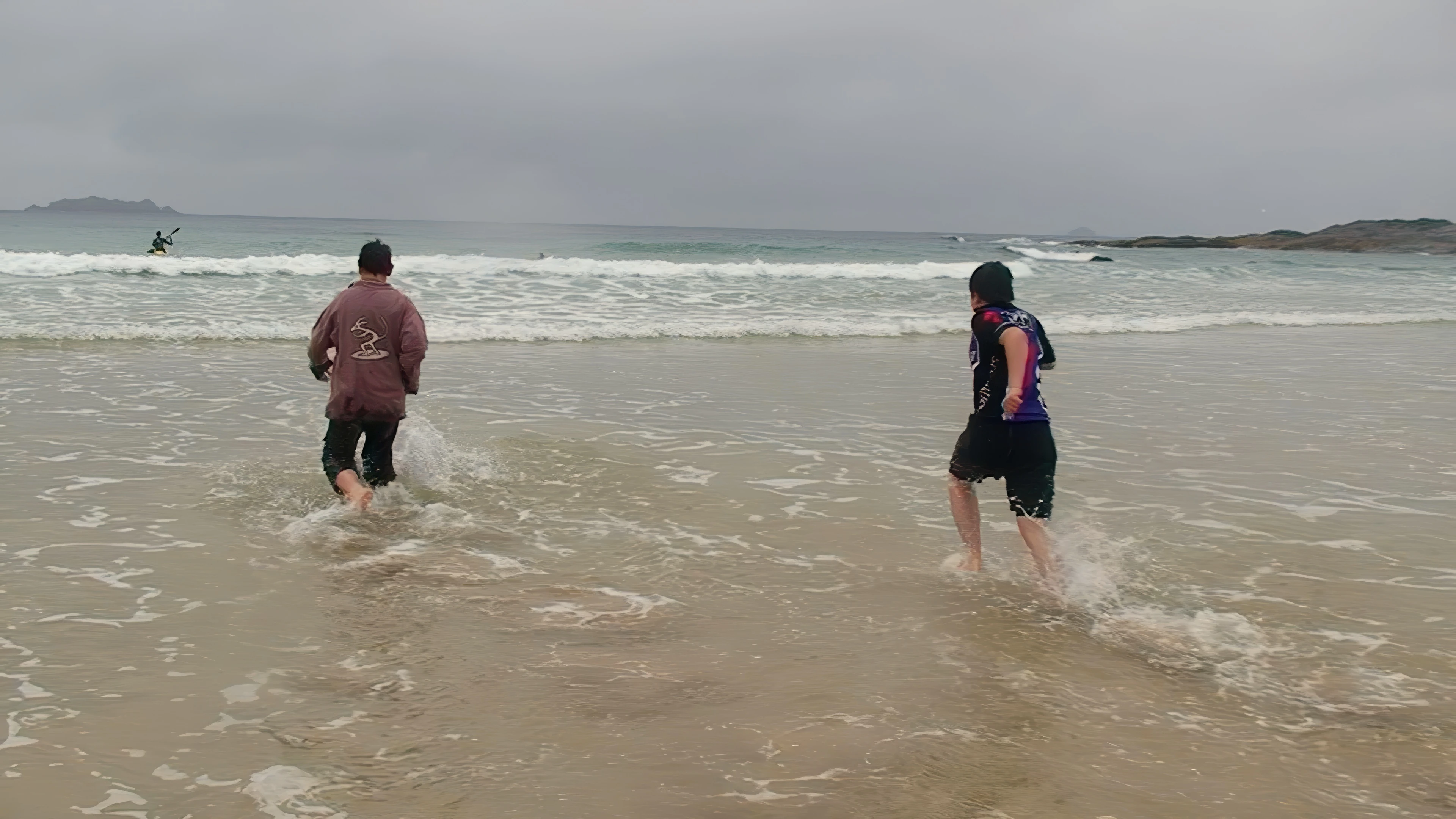 Taking the plunge at Harlyn Bay.