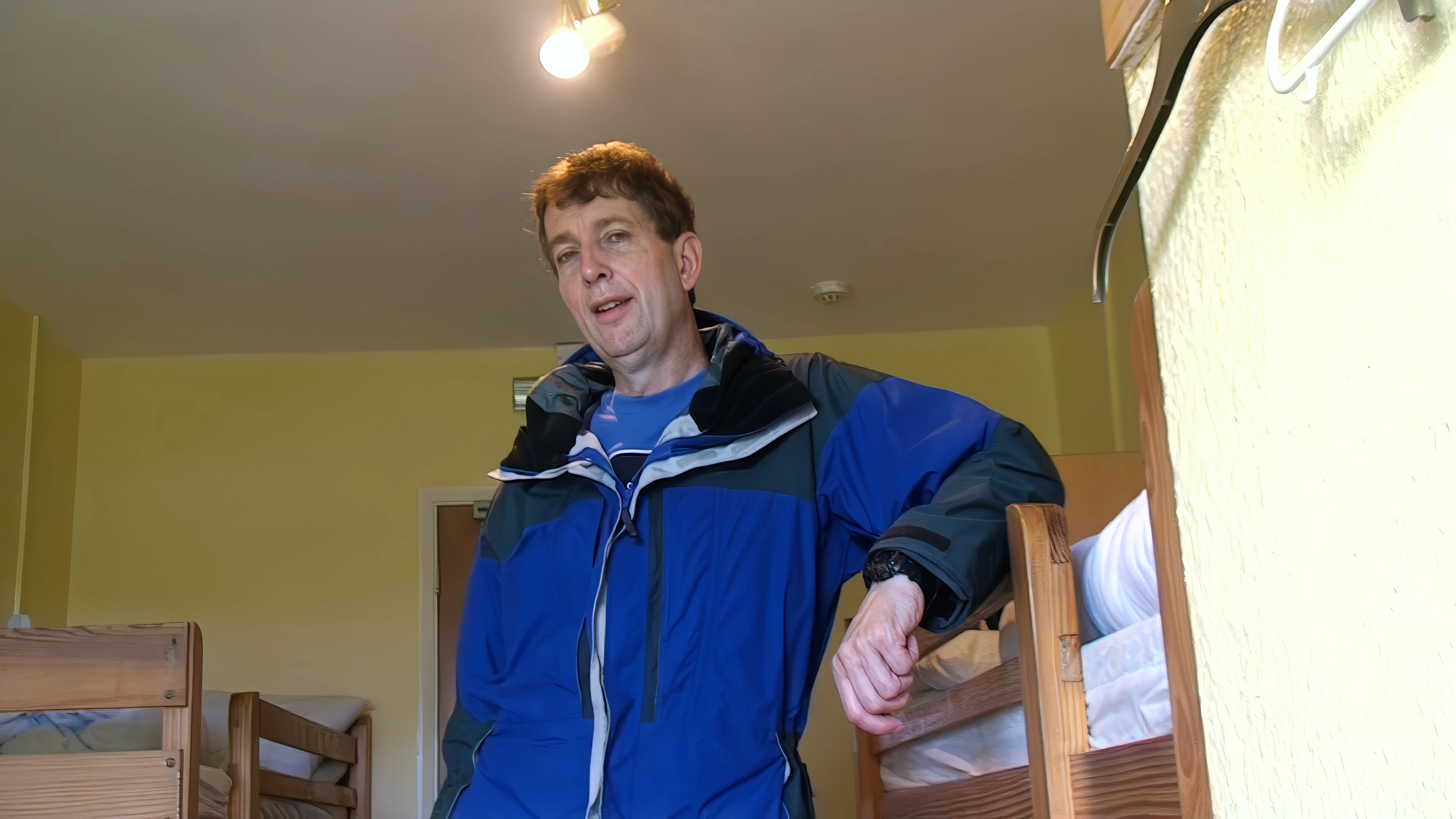 Michael ready to leave Treyarnon Bay Youth Hostel.