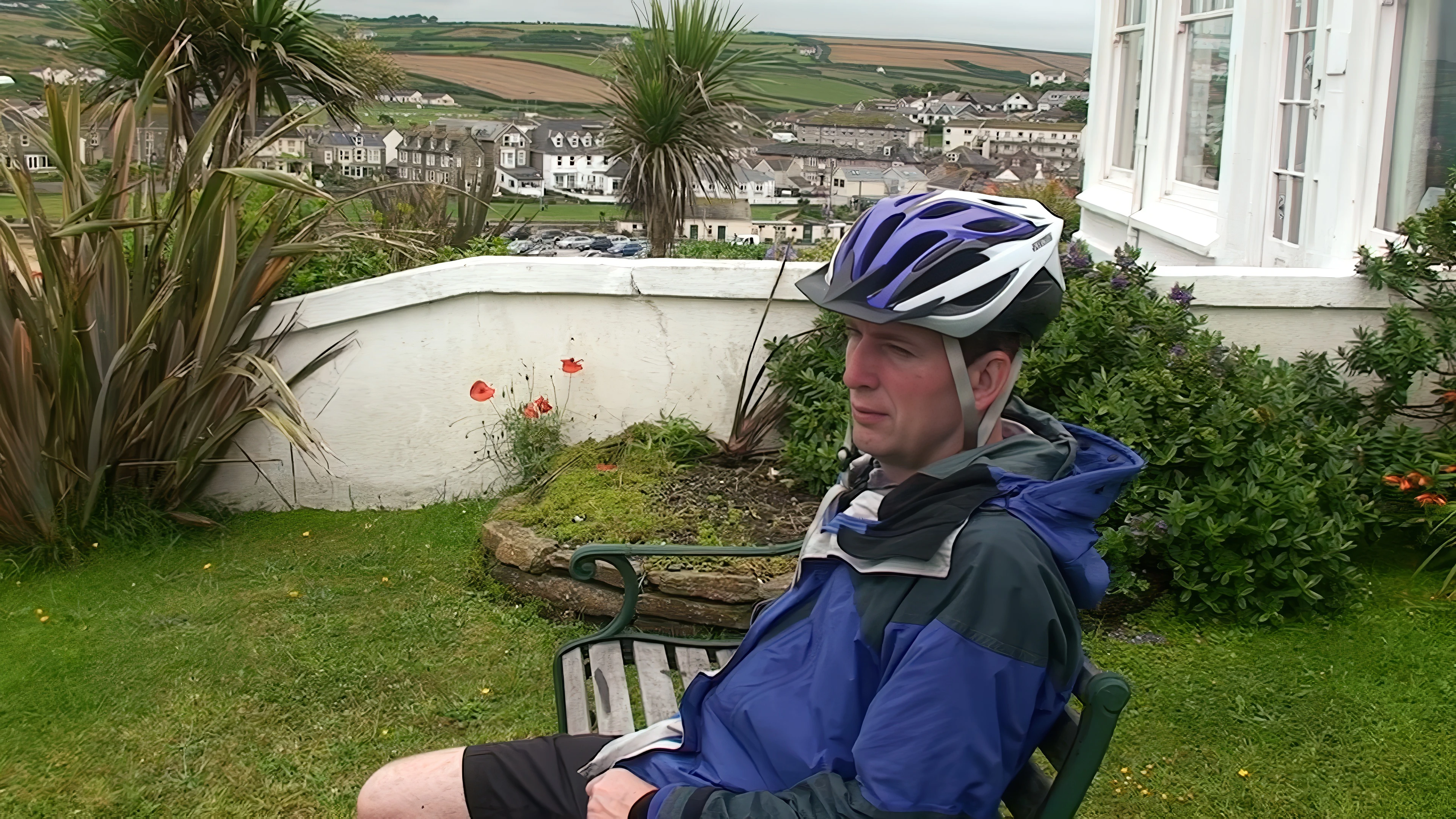 Michael enjoying views across Perranporth Beach from Chy an Kerensa’s front garden.