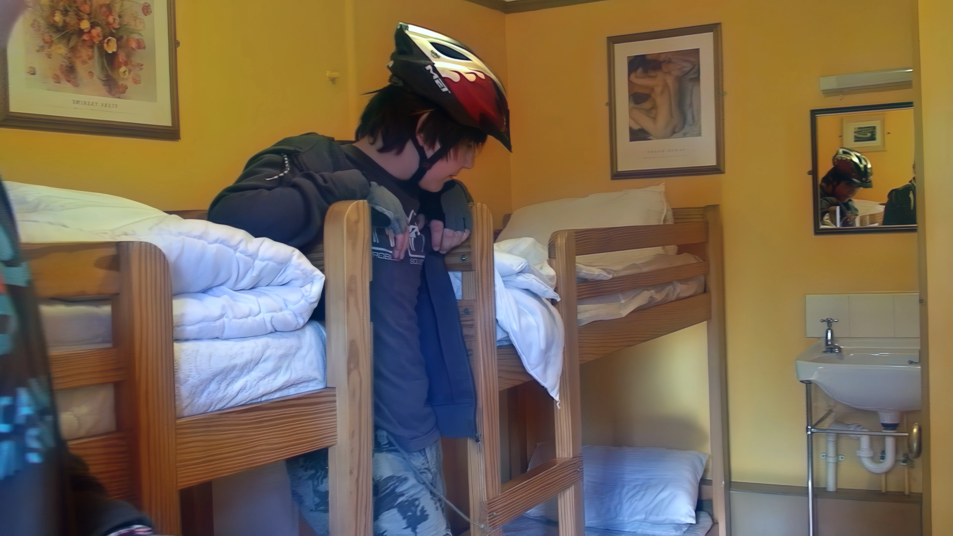 Zac in our rather cramped dorm at Minehead Youth Hostel
