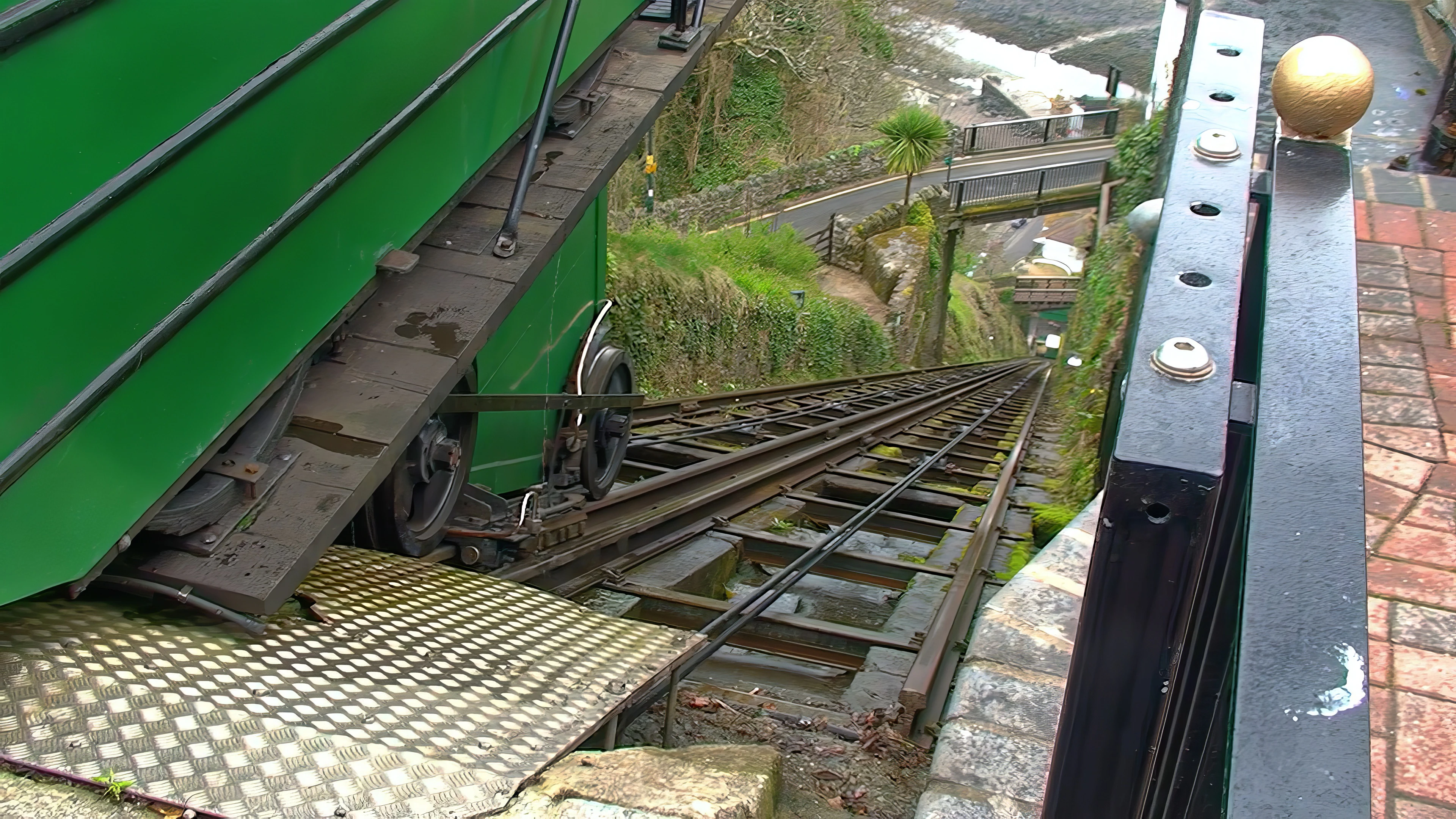 Looking down the Lynton and Lynmouth Cliff Railway from Lynton top station.