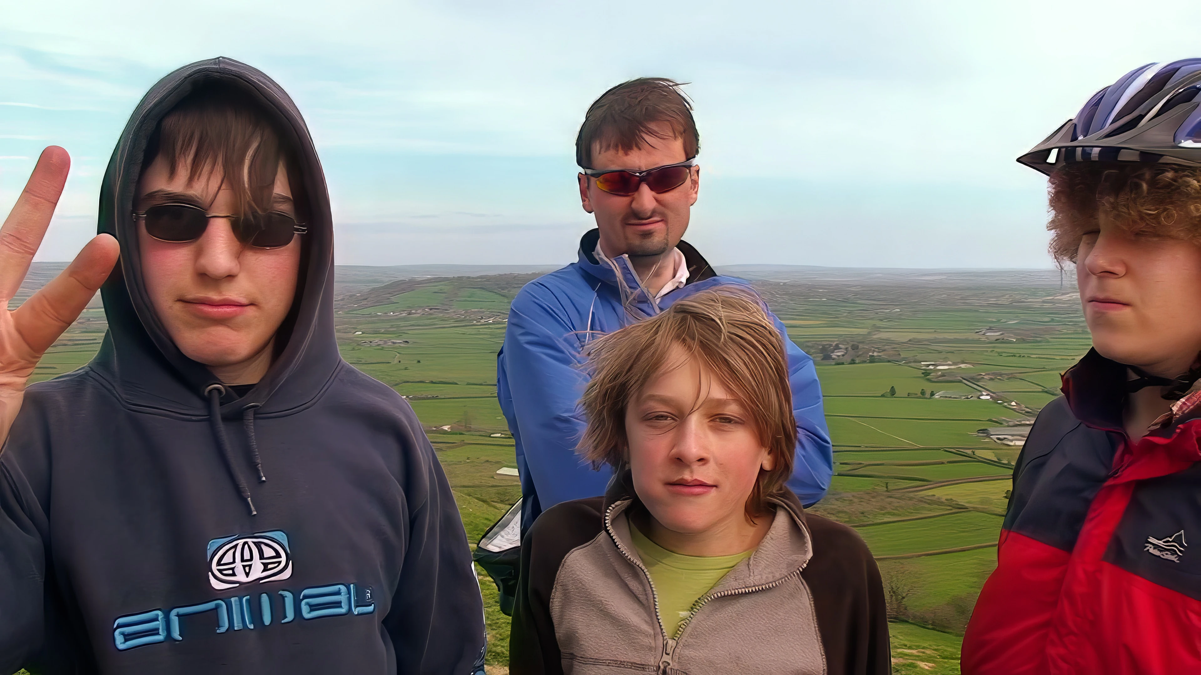 Zac, Tao, Hallam and Ryan on a breezy Glastonbury Tor