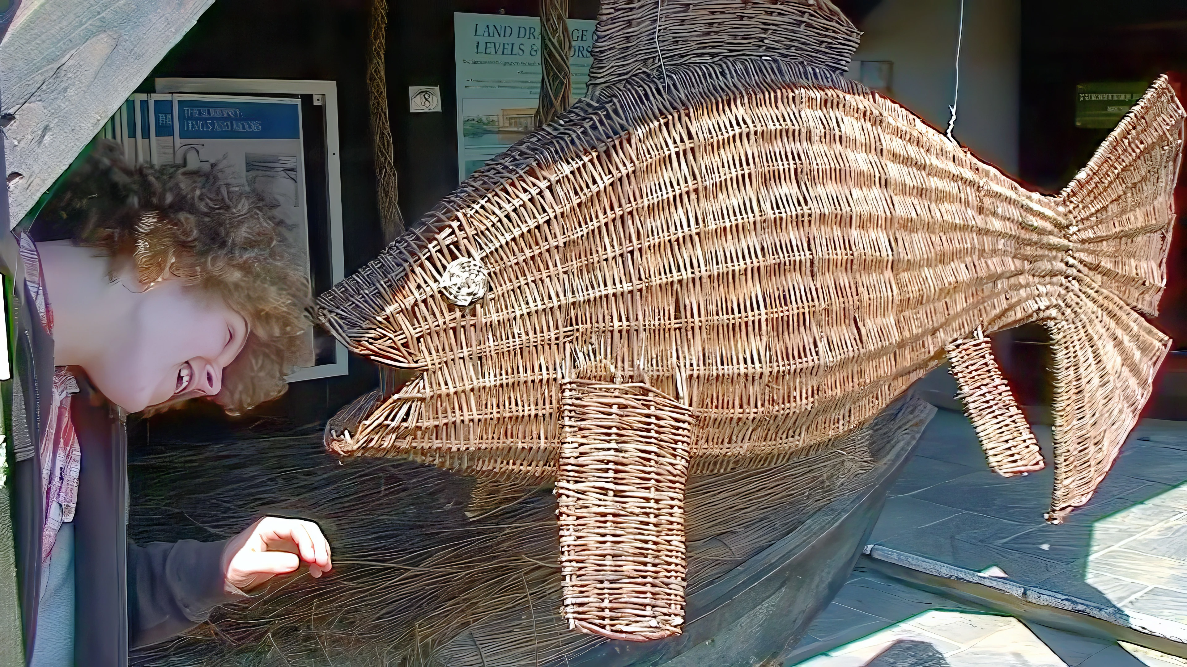 Ryan with the willow fish at the Willows and Wetlands Centre, Meare Green.