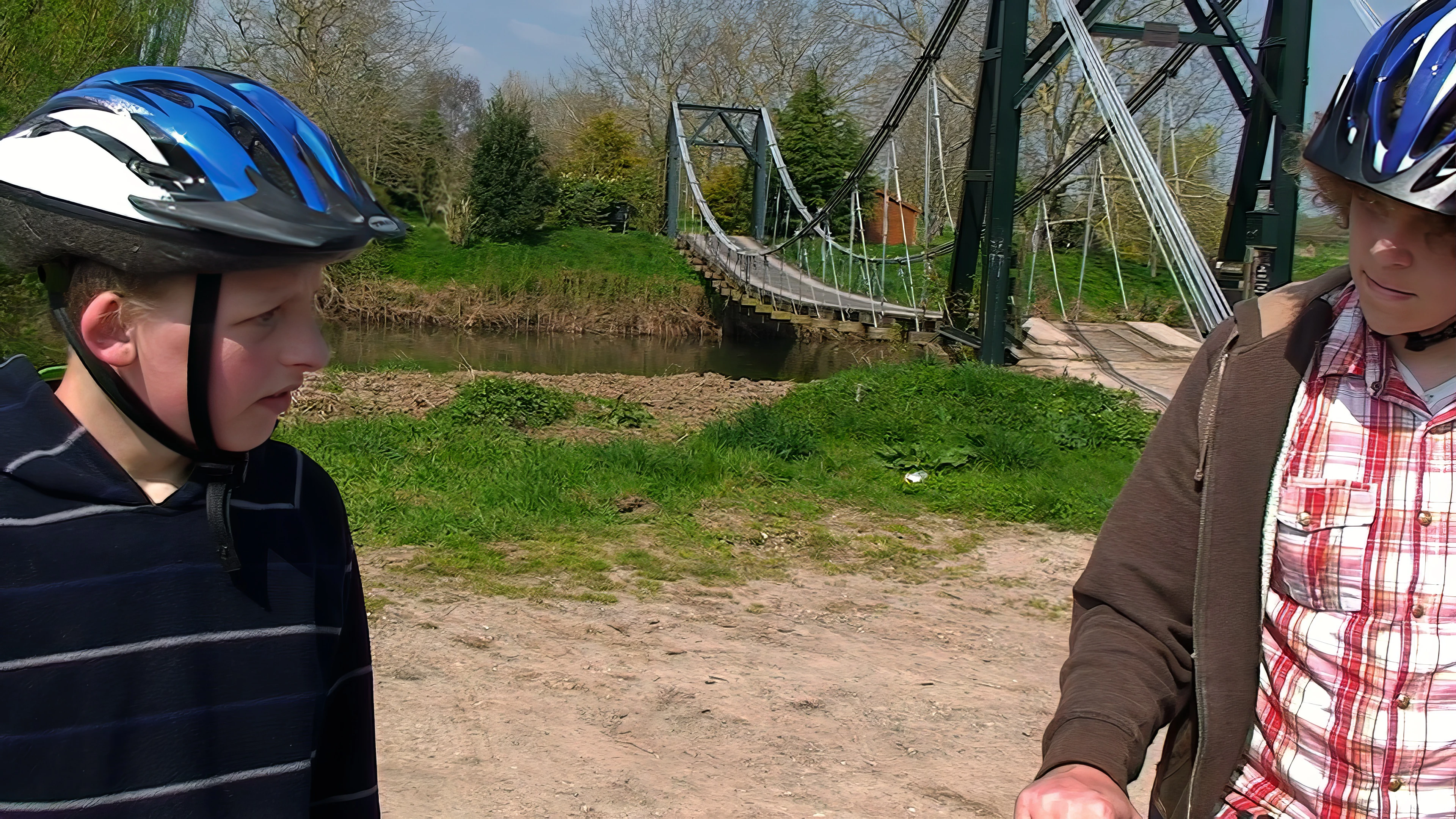 Callum and Ryan at Ham footbridge, heading for Bridgwater and Taunton Canal at Creech St Michael.