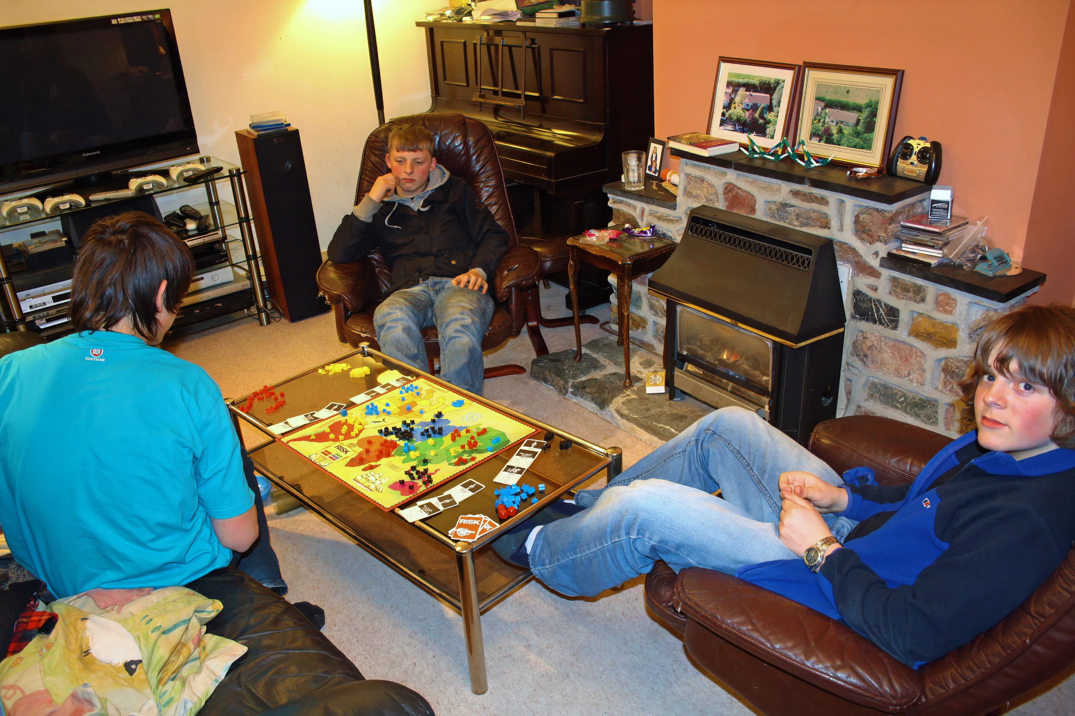 Zac, Callum and Ash after a hard-fought game of Risk.