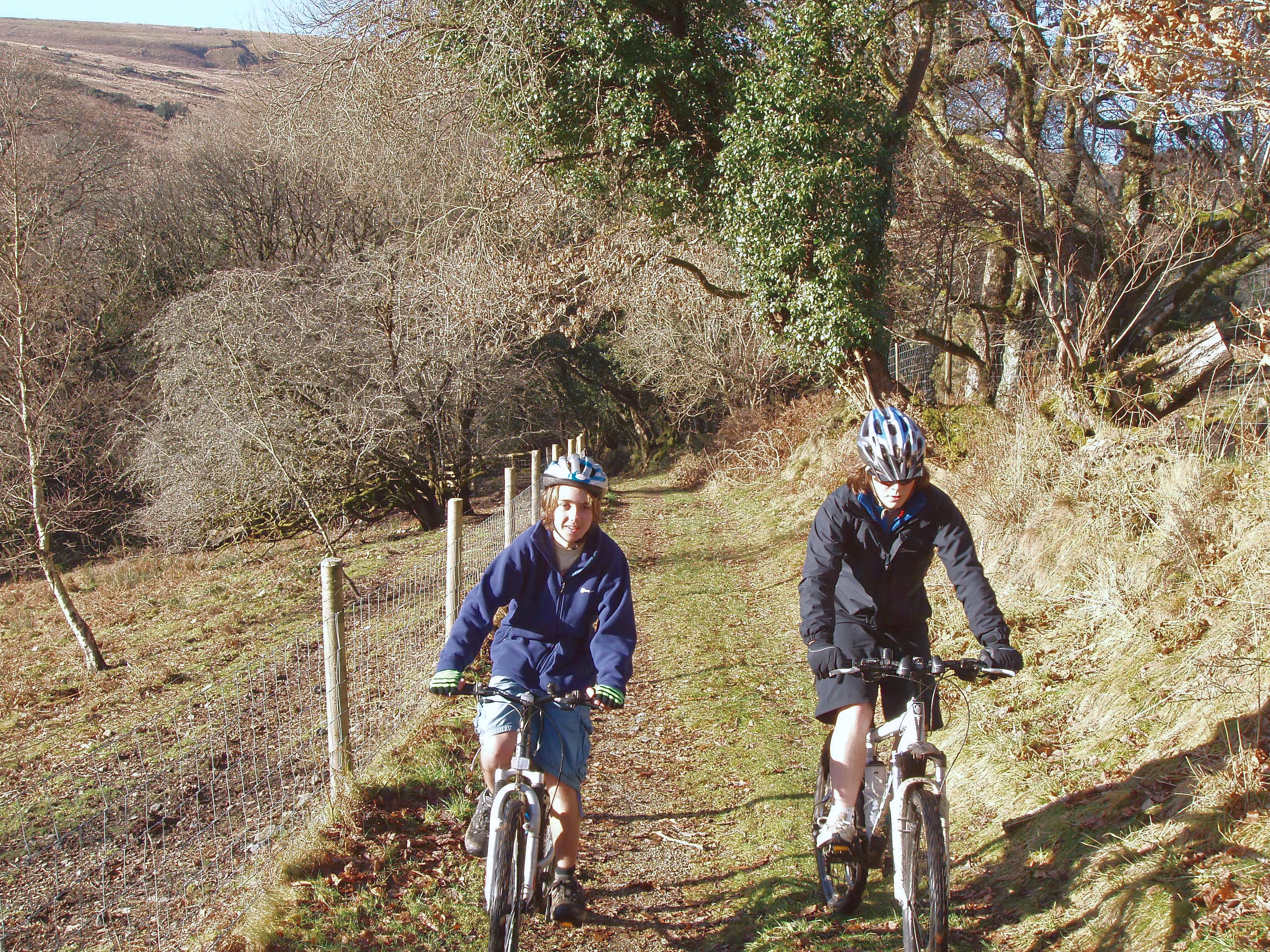 Zac and Ash on the track from Chalk Ford to Scoriton.