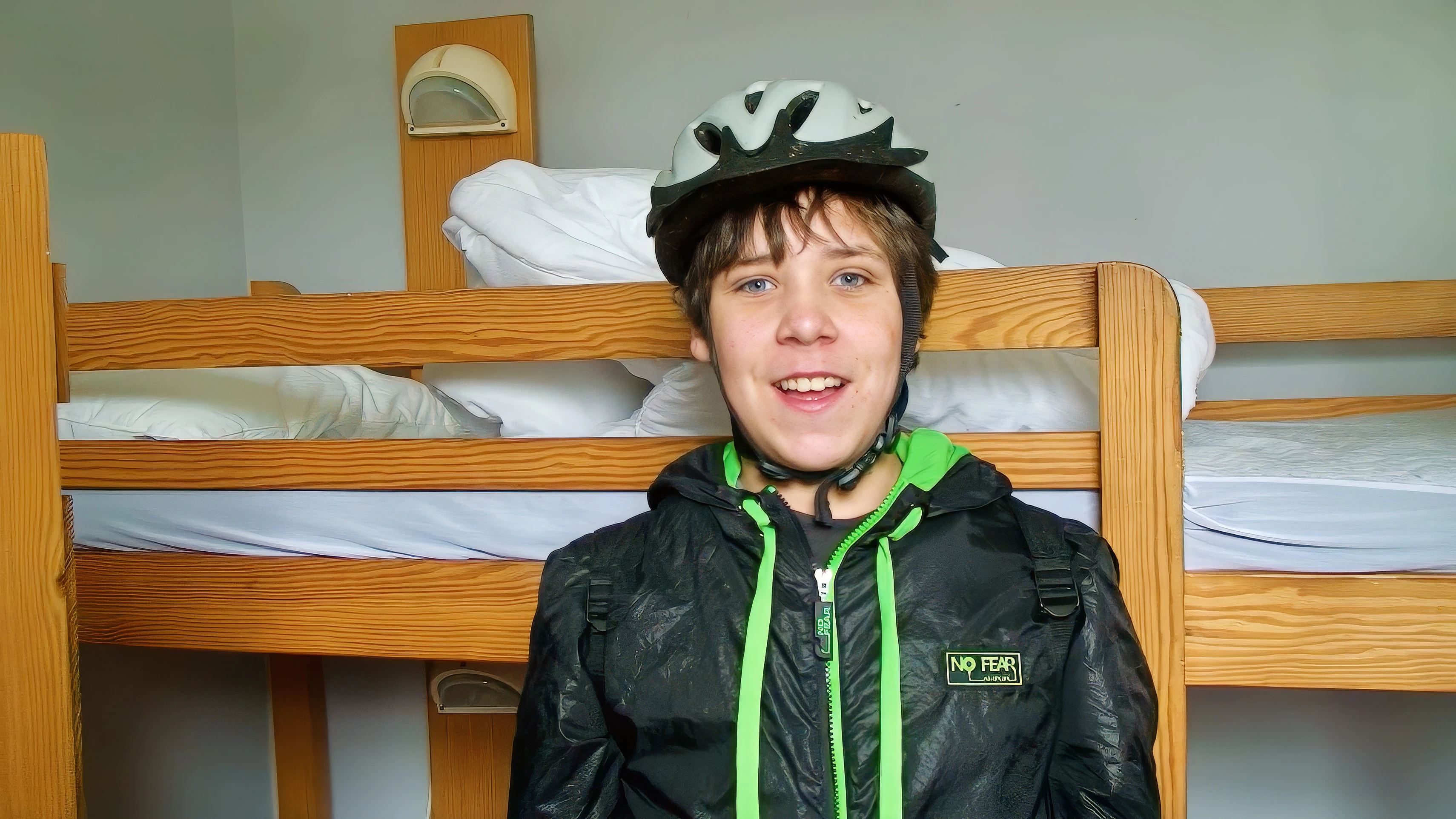Callum in our dorm at Stratford-upon-Avon Youth Hostel.