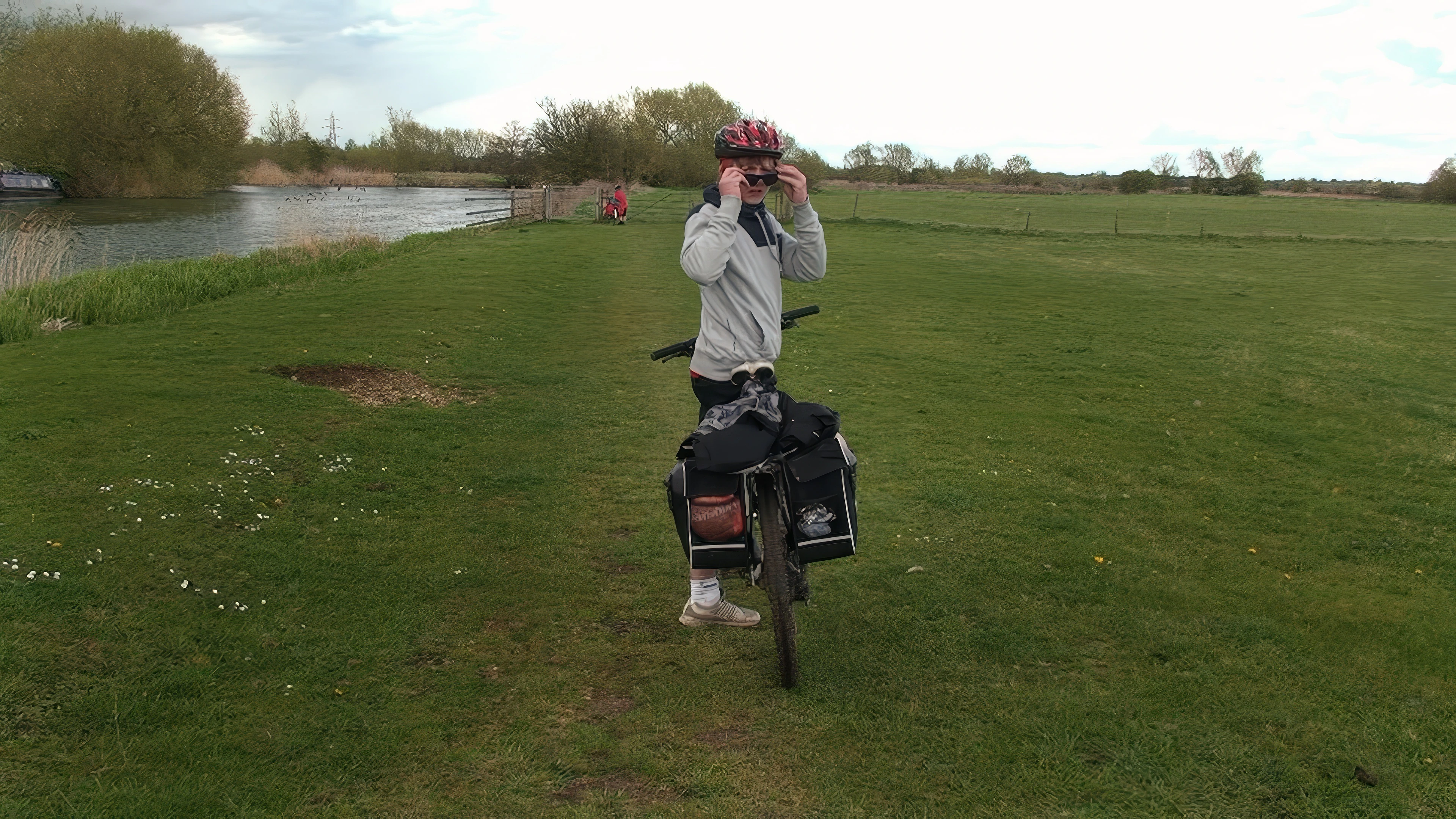 Callum near the greylag geese on the Thames path to Oxford