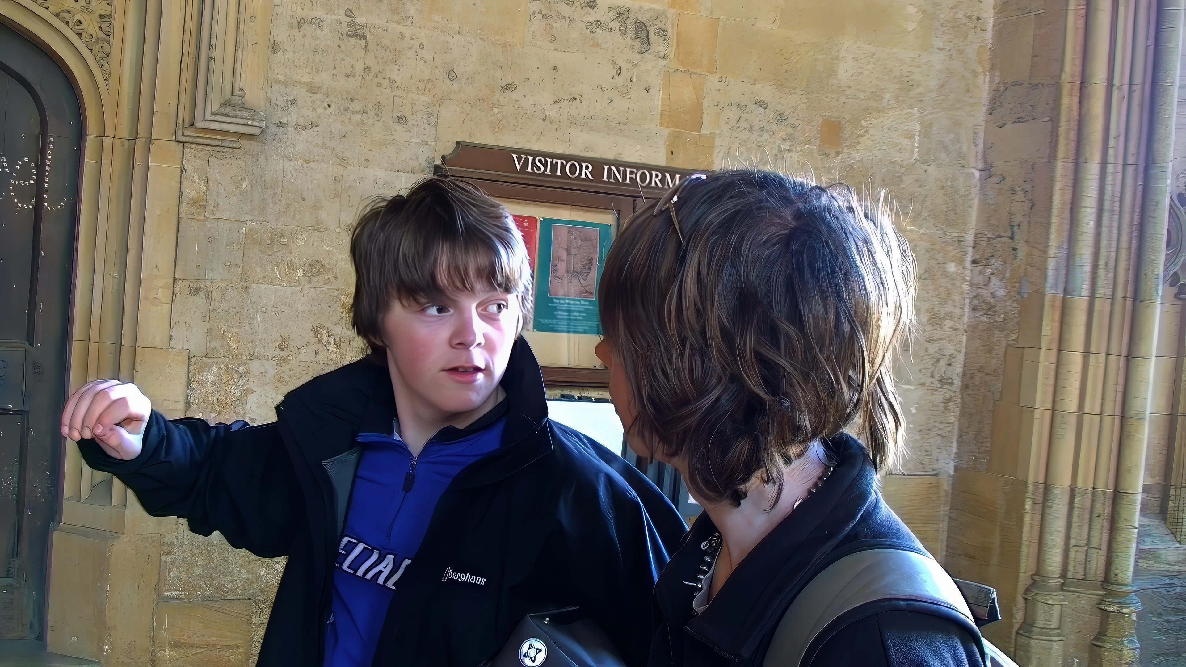 Ash and Jack ready to climb the Hogwarts staircase at Christ Church.