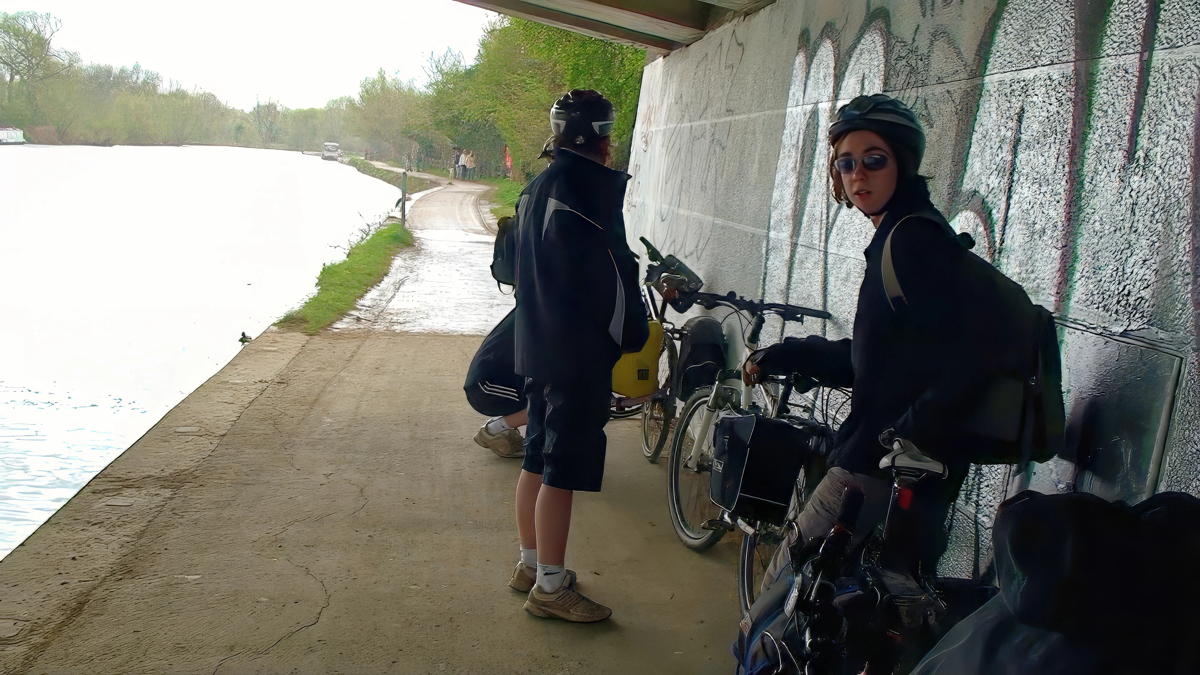 Sheltering from a heavy shower under Donnington Bridge — 3.8 miles in.